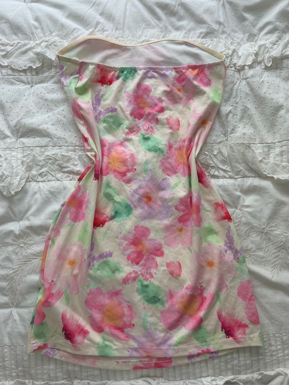 Soleia Strapless Floral Pink Mini Watercolor Dress Size Medium - Picture 3 of 5